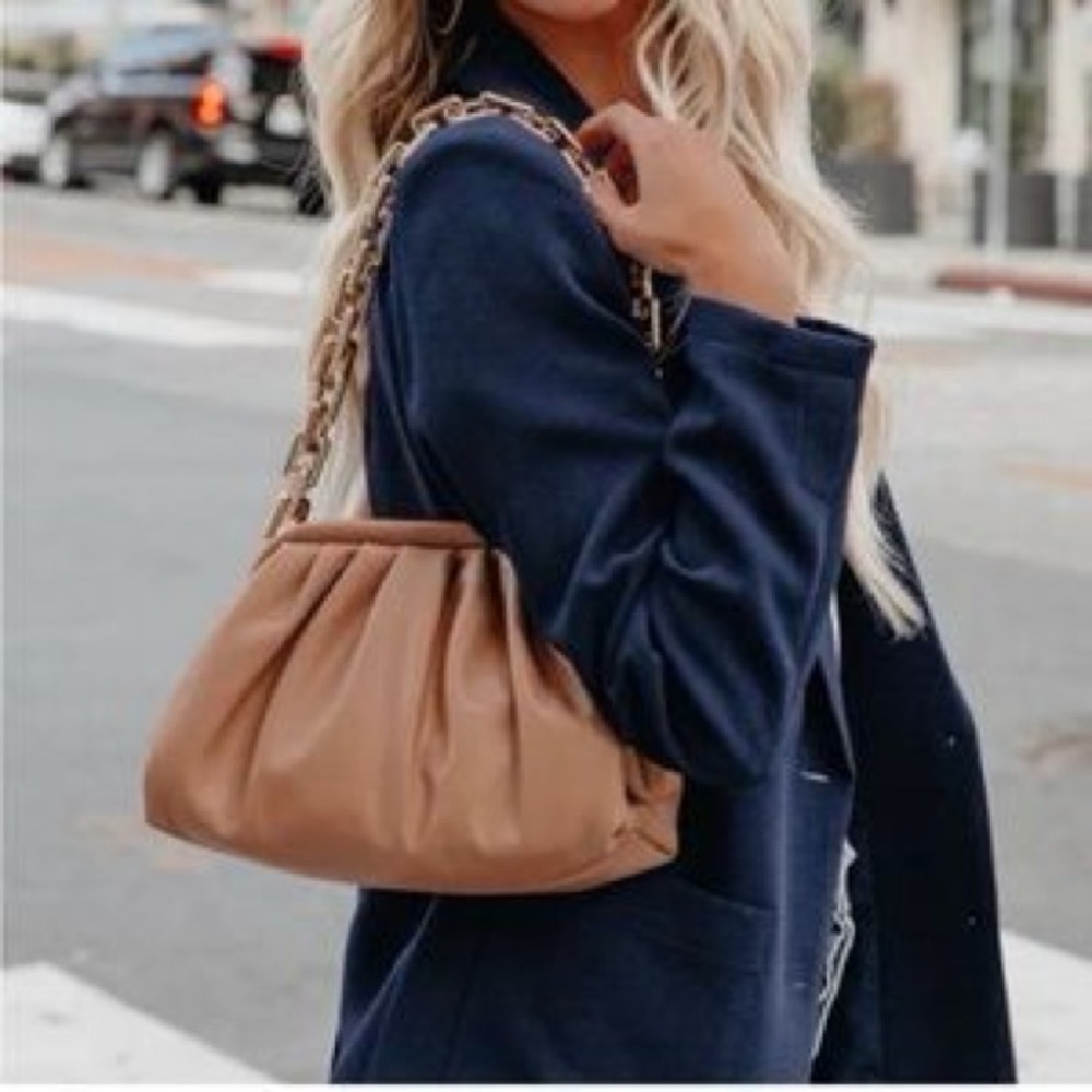 Vici Tan Cloud Bag with Chain Strap and Detachable Crossbody Strap